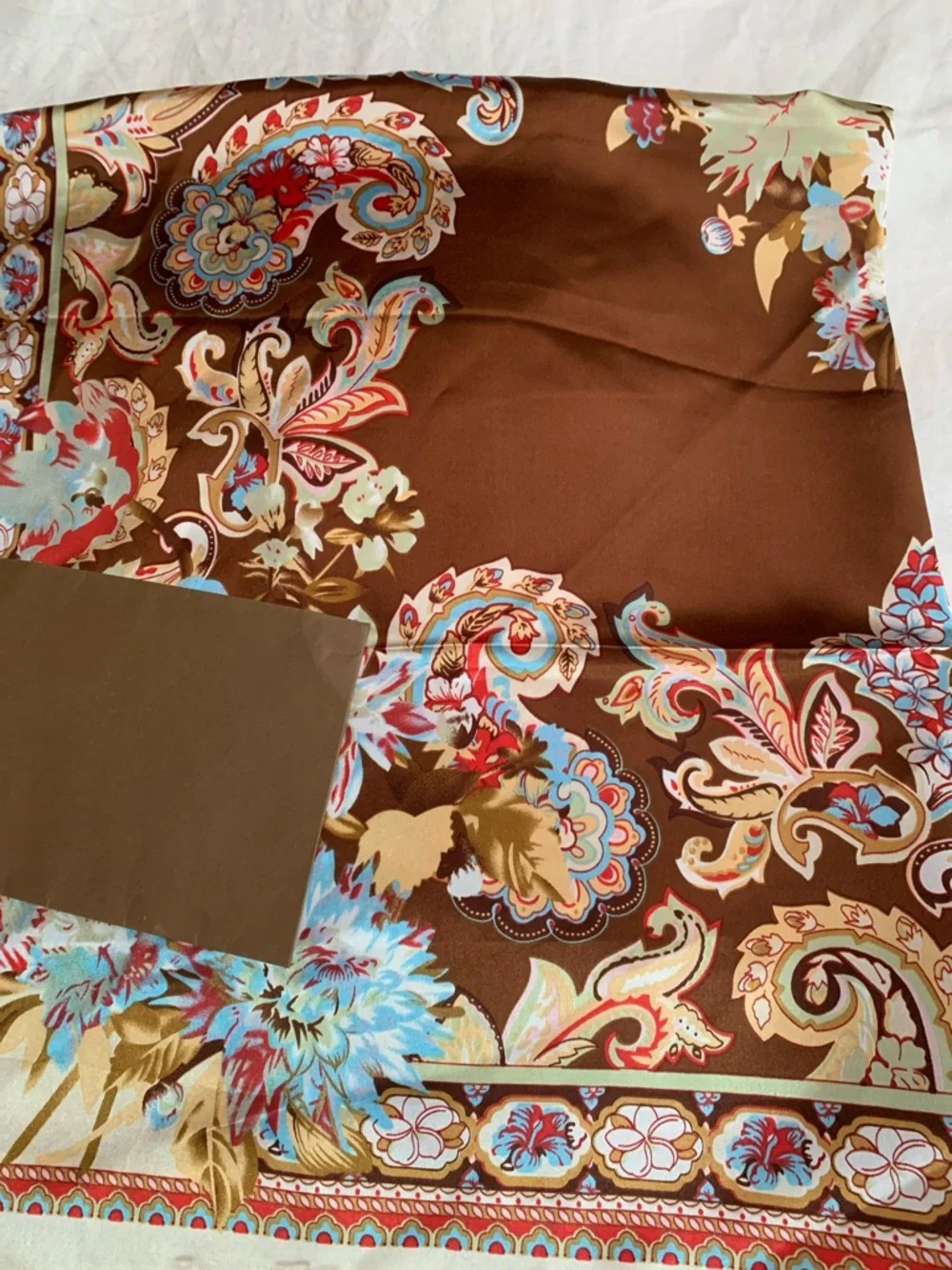 Burberry Brown Floral Paisley Silk Scarf with Blue Accents
